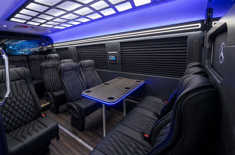 Mercedes Sprinter interior table — Houston Limo Chauffeur
