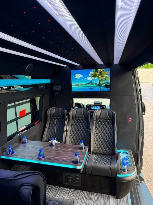Mercedes Sprinter interior teal — Houston Limo Chauffeur